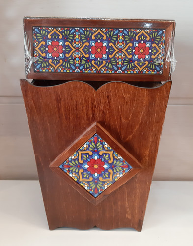 ست سطل و جا دستمال کاغذی ۳۰۰ برگ چوبی
