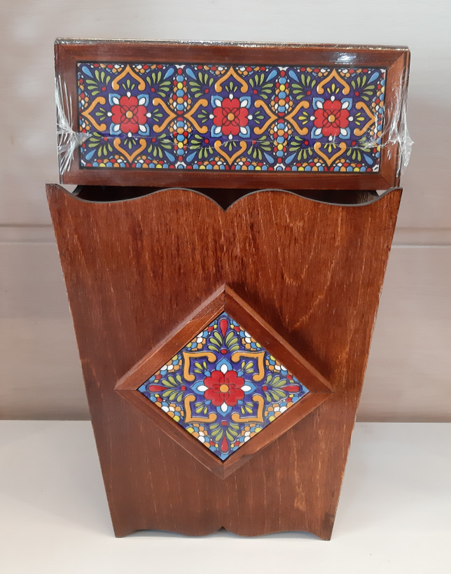 ست سطل و جا دستمال کاغذی ۳۰۰ برگ چوبی