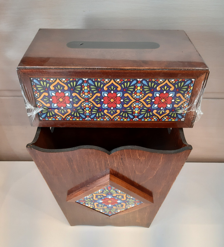 ست سطل و جا دستمال کاغذی چوبی